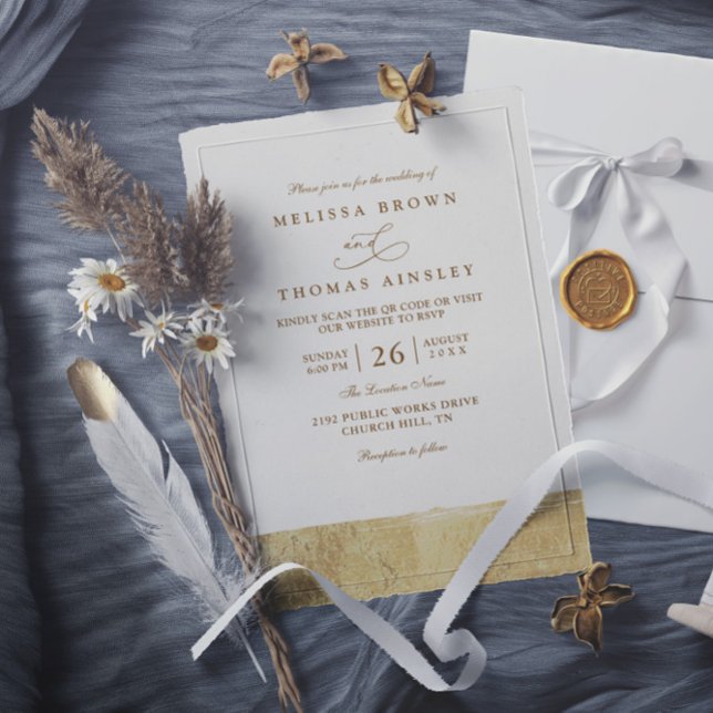 Invitation Metallic Dipped Gold Minimalist QR Code Wedding (Créateur téléchargé)