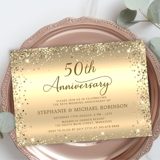 Invitation  Metallic Gold Glitter 50th Wedding Anniversary (Créateur téléchargé)