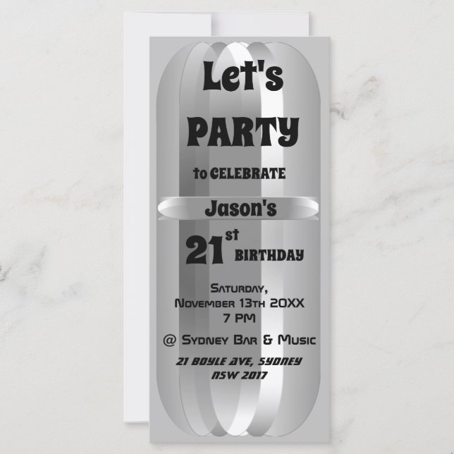 Invitation Metallic Grey 21e Anniversaire (Devant)