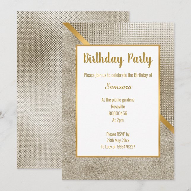 INVITATION MÉTALLIQUE BRONZE OR EMBOSS REGARDER ANNIVERSAIRE (Devant / Derrière)