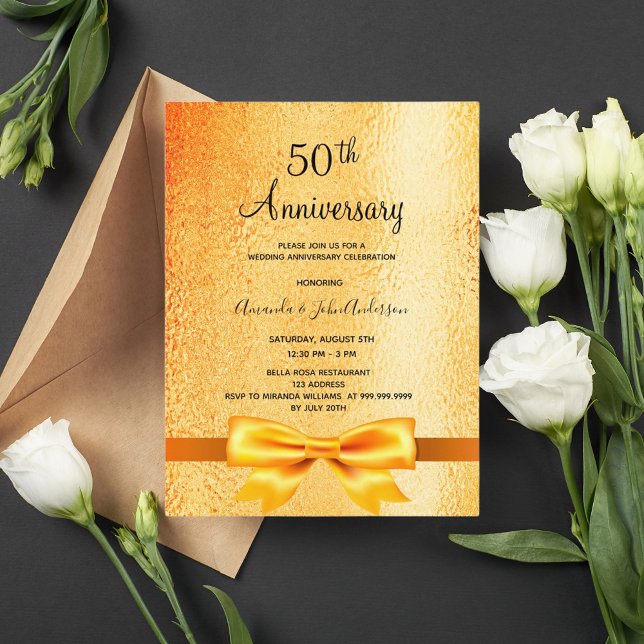 Invitation métallisée or pour 50 ans de mariage (Créateur téléchargé)