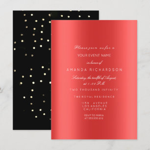 Invitation Métallurgique brillant Noir Confetti Ruby Rouge