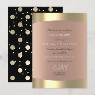 Invitation Métallurgique Pois Black Sepia Rose Blush