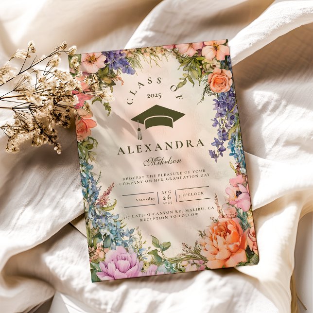 Invitation Mete Boho Meadow Orange Fleur sauvage Graduatiatio (Créateur téléchargé)