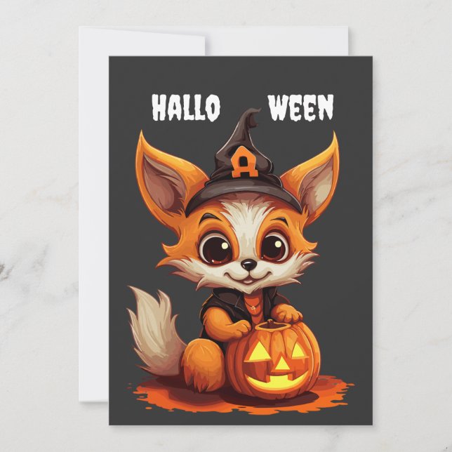 Invitation Mete caricature Fox avec citrouille Halloween (Devant)