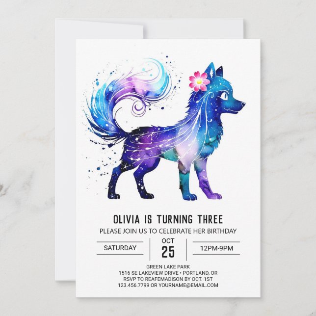 Invitation Mete Online Wolf Digital Girl Anniversaire (Devant)