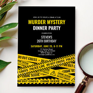 Invitation Meurtre Mystère Dîner Fête Jaune Police Tapes
