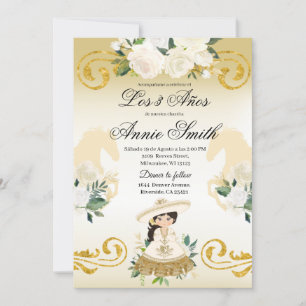 Invitation Mexicain Espagnol 3 ans Fille Charra Or