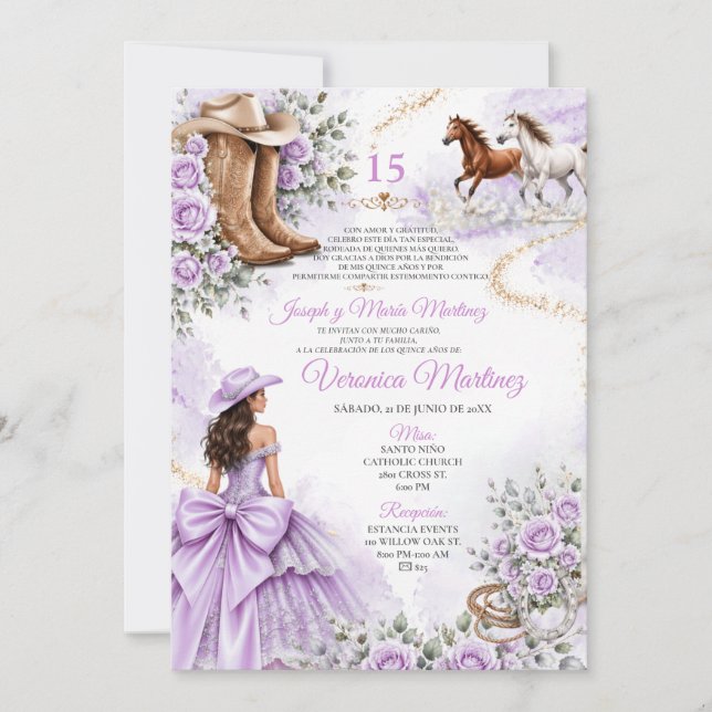 Invitation Mexicain Fleur Princesse Occidentale 15 Ans Violet (Devant)