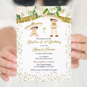 Invitation Mexicain Gold Charro Boys Baptême et Anniversaire
