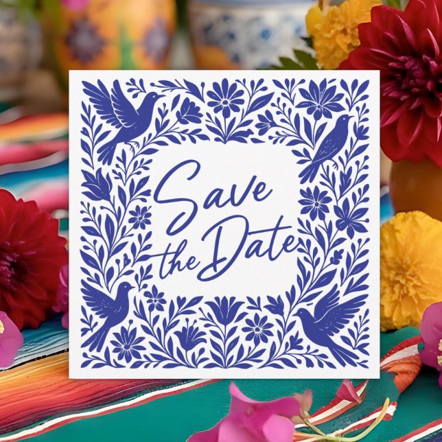 Invitation Mexicain Otomí Tenango Talavera Sauvegarder la Dat (Mexican Otomí Tenango Talavera Save the Date Invitation.)