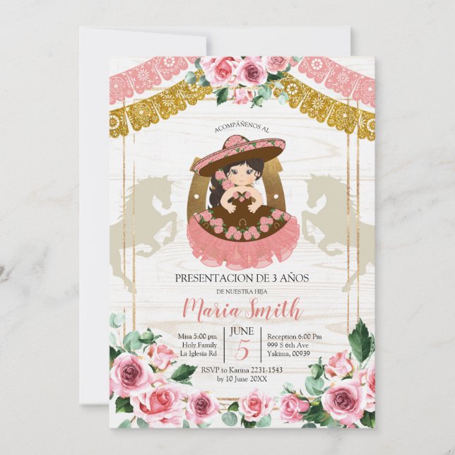 Invitation Mexicaine Charra Rose Rose 3e anniversaire Western (Devant)