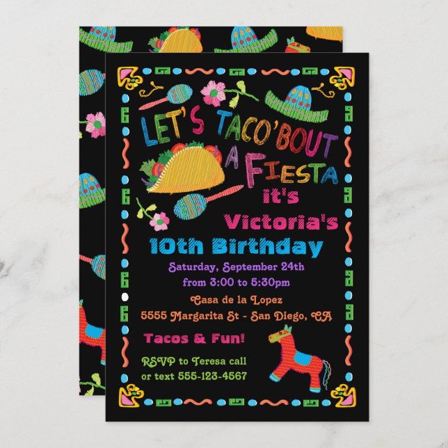 Invitation mexicaine de fête d'anniversaire de (Devant / Derrière)