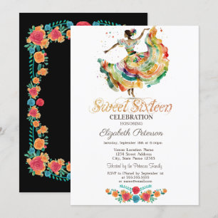Invitation Mexicaine Fleurs de Fiesta Senorita Black Sweet 16