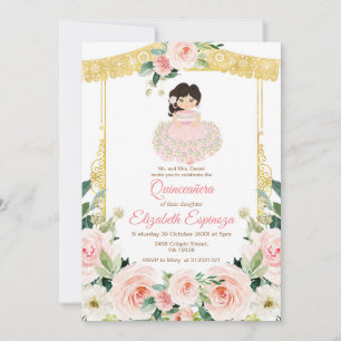 Invitation Mexicaine Fleurs Roses Rouges Quinceanera Mis Quin
