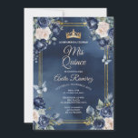 Invitation Mexicaine Marine Bleue & Roses Blanches fille Quin<br><div class="desc">Marine Mexicaine Blue & White Roses Girl Quinceañera Invitation Mis Quince Anos,  15e anniversaire, </div>