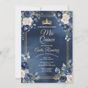 Invitation Mexicaine Marine Bleue & Roses Blanches fille Quin