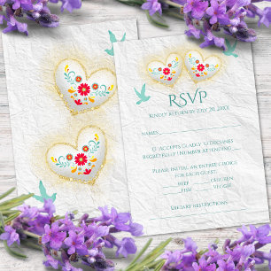 Invitation Mexicaine Pastel Hearts Fleurs Doves