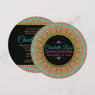 Invitation Mexicaine Quinceanera Pearls Gold Sunflower Annive