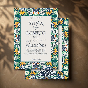 Invitation Mexicaine Talavera Azulejo mariage élégant avec RS