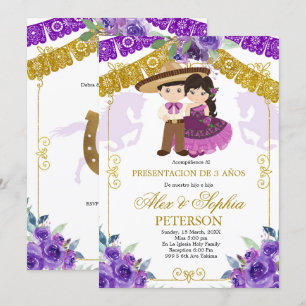 Invitation Mexicaine Violet et Or Twin Tres Anos