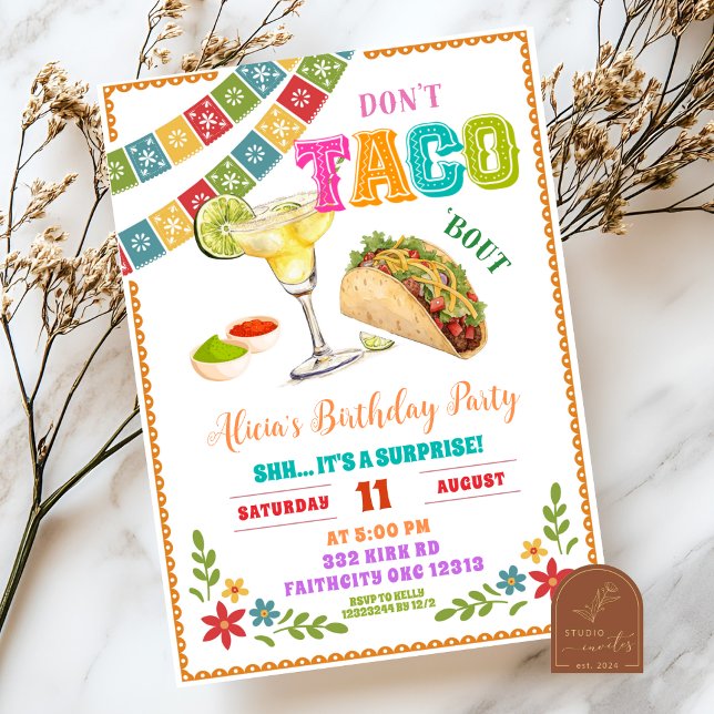 Invitation Mexican Fiesta Don't Taco Bout Surprise Birthday (Créateur téléchargé)