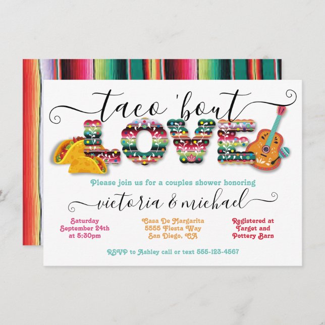 Invitation Mexican Fiesta Taco'bout Love douche pour couples  (Devant / Derrière)