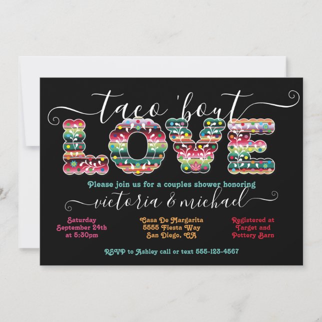 Invitation Mexican Fiesta Taco'bout Love douche pour couples  (Devant)