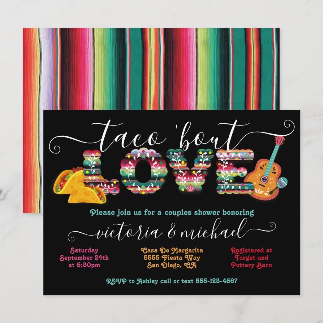 Invitation Mexican Fiesta Taco'bout Love douche pour couples  (Devant / Derrière)