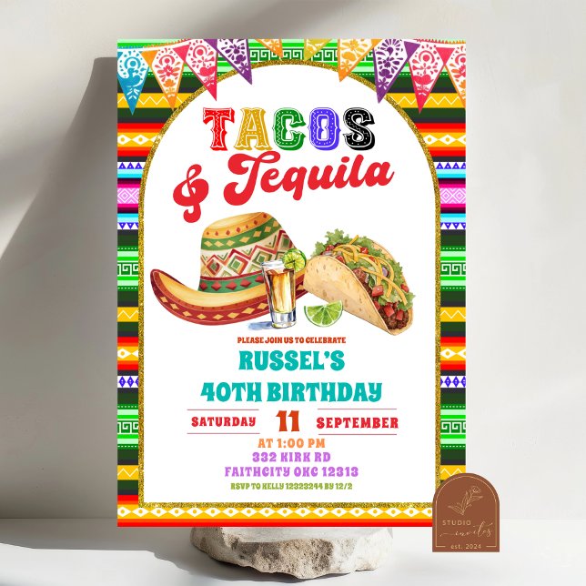 Invitation Mexican Fiesta Tacos and Tequila Birthday (Créateur téléchargé)