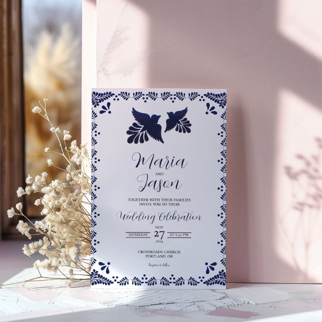 Invitation Mexican Navy Blue Botanical Minimalist Wedding (Mexican Navy Blue Botanical Minimalist Wedding Invitation)