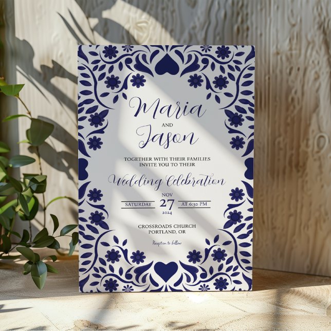 Invitation Mexican Navy Blue Floral Elegant Romantic Wedding (Mexican Navy Blue Floral Elegant Romantic Wedding Invitation)