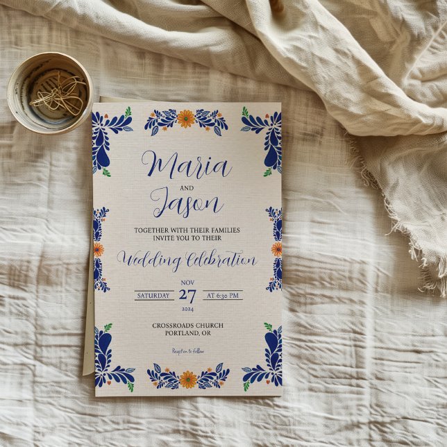 Invitation Mexican Navy Blue Minimalist Floral Classy Wedding (Mexican Navy Blue Minimalist Floral Classy Wedding Invitation)