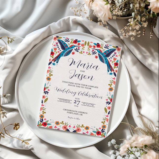 Invitation Mexican Otomi Tenangos Colorful Floral Wedding (Mexican Otomi Tenangos Colorful Floral Wedding Invitation)