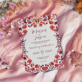 Invitation Mexican Red Burgundy Rose Floral Botanical Wedding