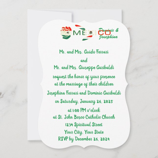 Invitation Mexican Rose Flag Personalized Wedding (Devant)