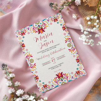 Invitation Mexican Talavera Majolica Colorful Floral Wedding