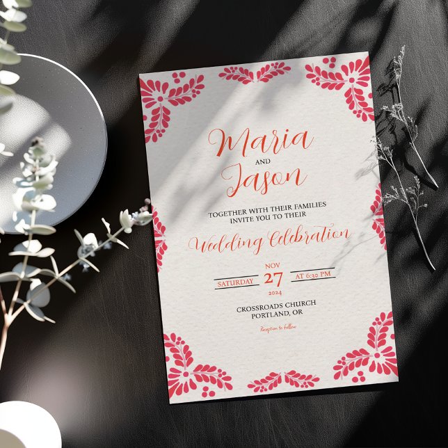 Invitation Mexican Talavera Orange Floral Minimalist Wedding (Mexican Talavera Orange Floral Minimalist Wedding Invitation)