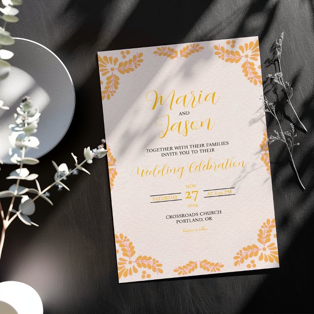 Invitation Mexican Talavera Yellow Floral Minimalist Wedding (Mexican Talavera Yellow Floral Minimalist Wedding Invitation)