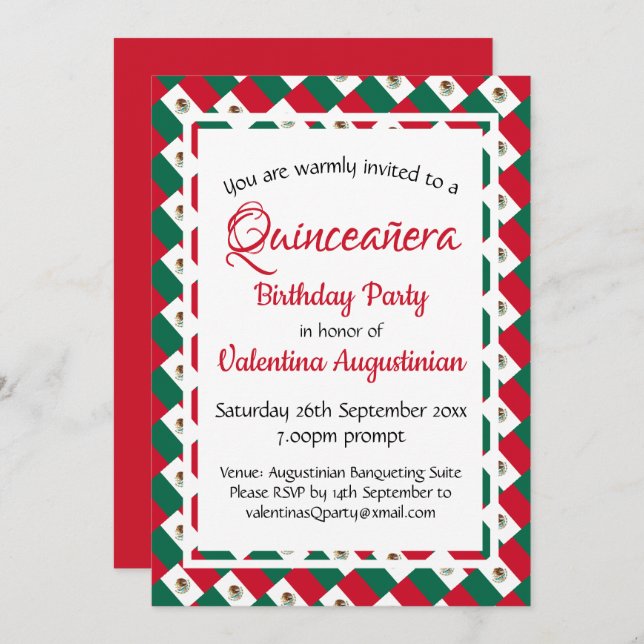 Invitation MEXICO Quinceañera Anniversaire personnalisé (Devant / Derrière)