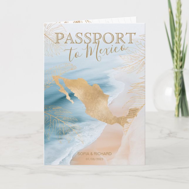 Invitation Mexique Beach Destination Mariage Passeport QR cod (Devant)