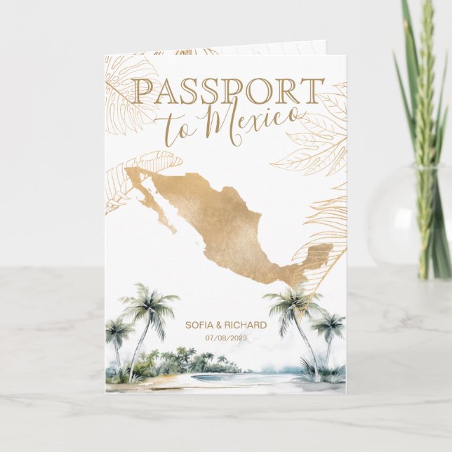 Invitation Mexique Beach Destination Mariage Passeport QR cod (Devant)