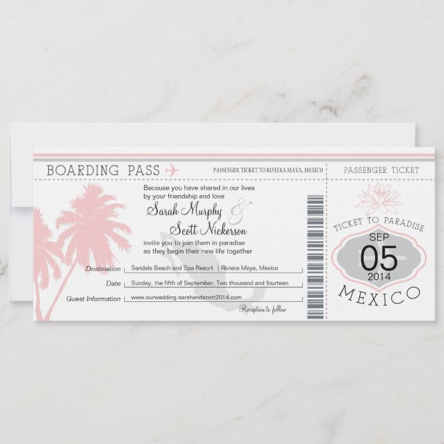 Invitation Mexique Boarding Pass Destination Wedding (Devant)