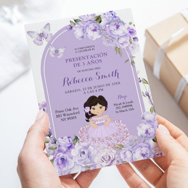 Invitation Mexique Boho violet Présentacion floral de 3 Añ o (Créateur téléchargé)