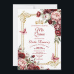 Invitation Mexique Élégant Roses Rouges Papillon Quinceañera<br><div class="desc">Mexique Élégant Papillon Quinceañera Roses rouges Invitation Mis Quince Anos,  15e anniversaire, </div>