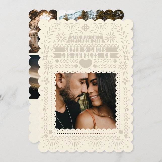 Invitation Mexique Fantail Doves Papel Picado Collage (Devant / Derrière)