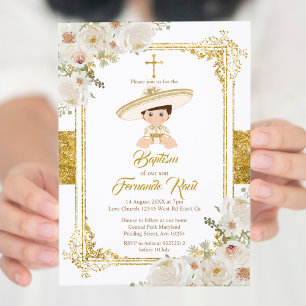 Invitation Mexique Gold Fiesta Boy Baptême Christening