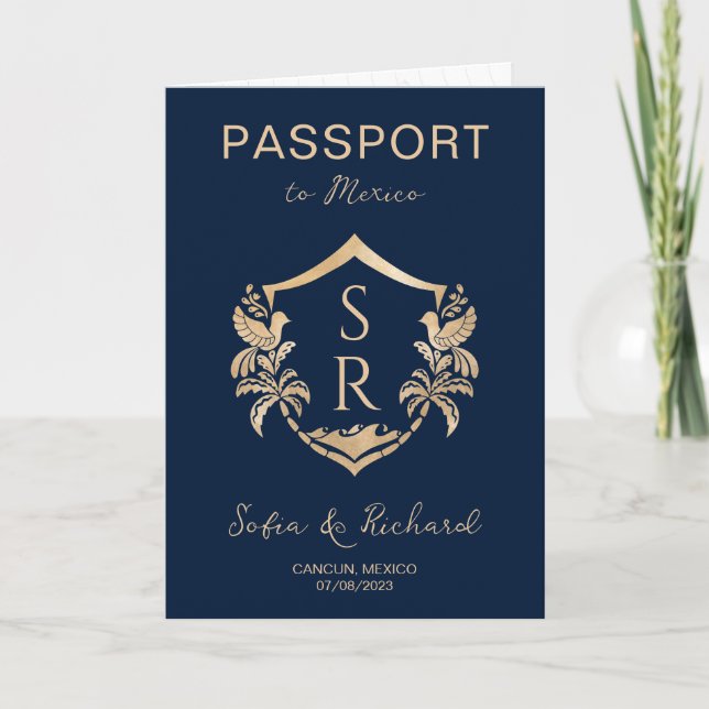 Invitation Mexique Mariage Destination Passeport Crest Palm (Devant)