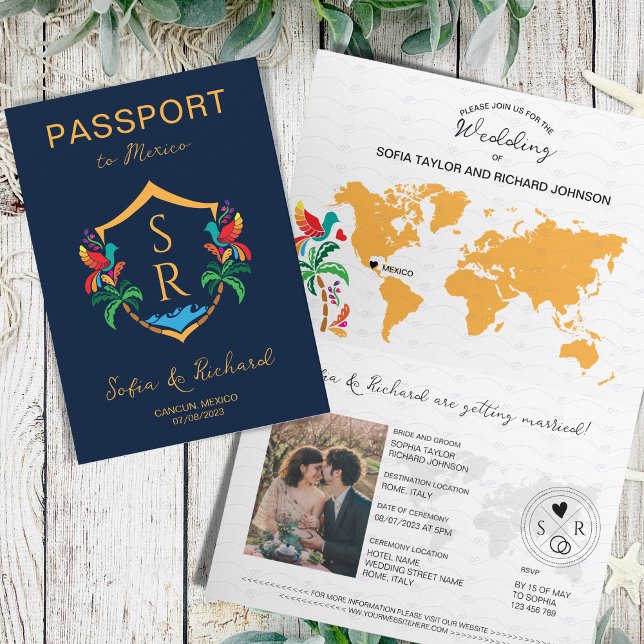 Invitation Mexique Mariage Destination Passeport Crest Palm (Créateur téléchargé)