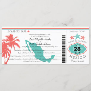 Invitation Mexique Palm Tree Starfish Boarding Pass Mariage